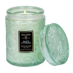 Voluspa - White Cypress Embossed Small Glass Candle