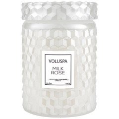 Voluspa Milk Rose Embossed Glass Candle