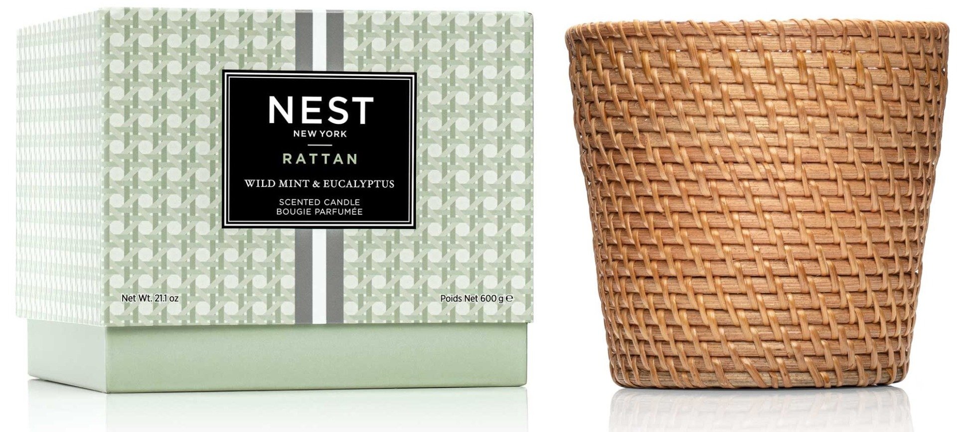 Wild Mint & Eucalyptus Rattan 3 Wick Candle