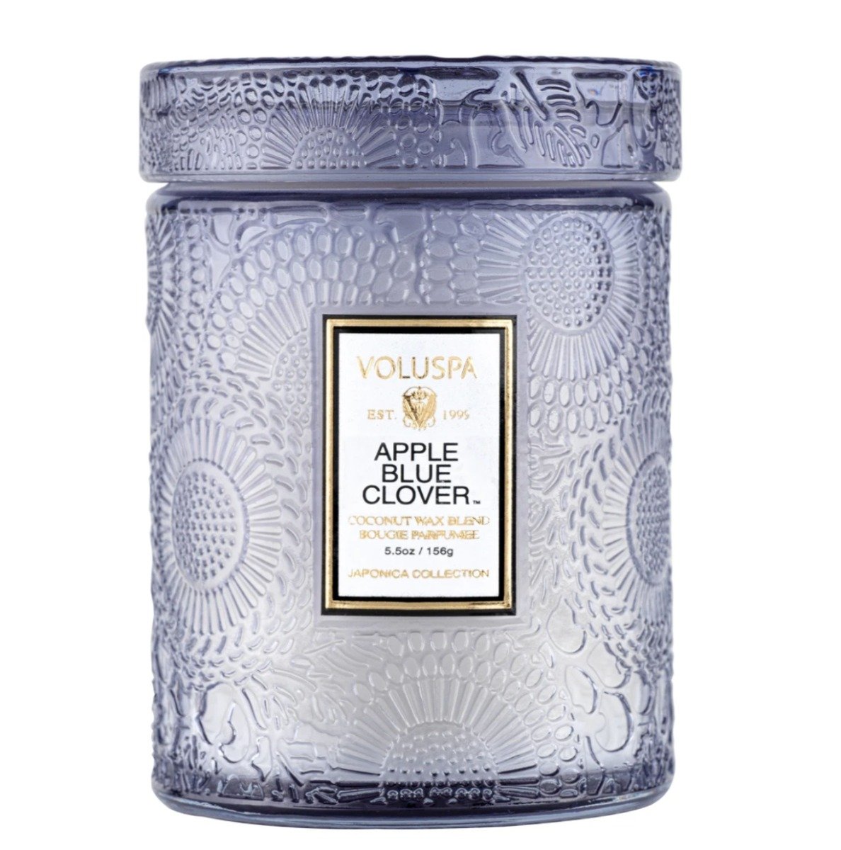 Apple Blue Clover Embossed Small Glass Candle